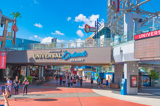 Orlando, Florida USA 1November 03 2021. Welcome to Universal Orlando Resort, entrance sign