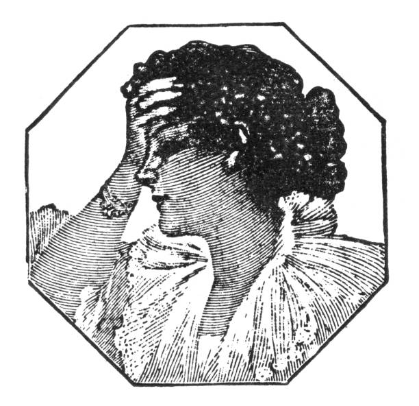 ilustrações de stock, clip art, desenhos animados e ícones de young woman with headache holding her head art nouveau 1897 - women victorian style retro revival art nouveau