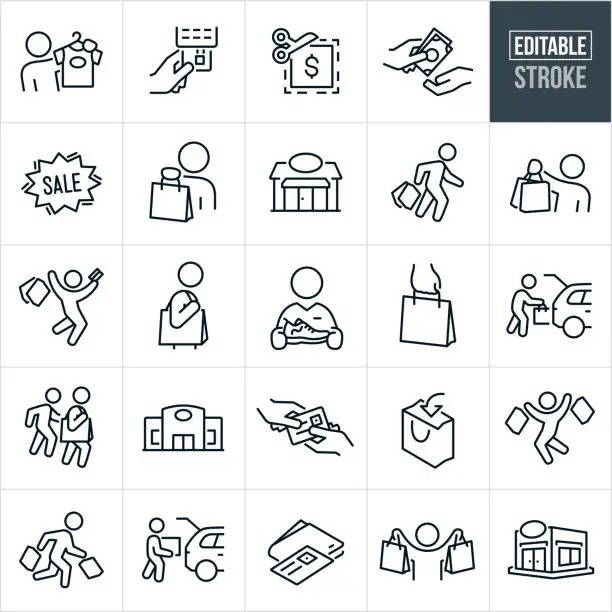 Vector illustration of Retail Shopping Thin Line Icons - Editable Stroke