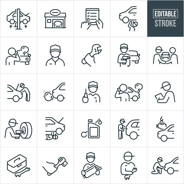 Vector illustration of Auto Repair Thin Line Icons - Editable Stroke