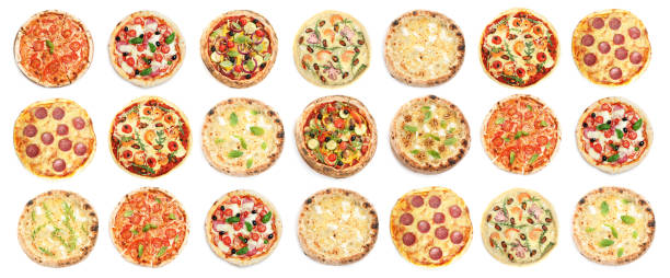 istock Set with different tasty pizzas on white background, top view. Banner design 1352275570