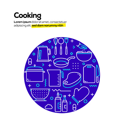 istock Cooking Related Modern Line Style Vector Illustration 1352277465
