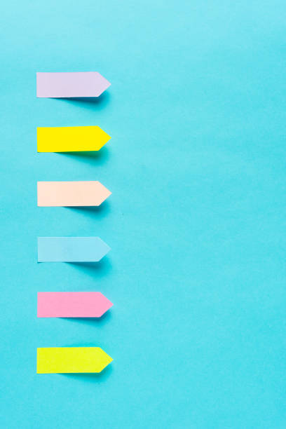 Colored arrows pointing to blue copy space