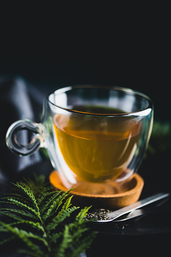 Cup of herbal tea, close-up