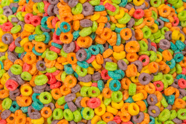 istock Sweet multicolored flakes, cereal loops. 1352279136