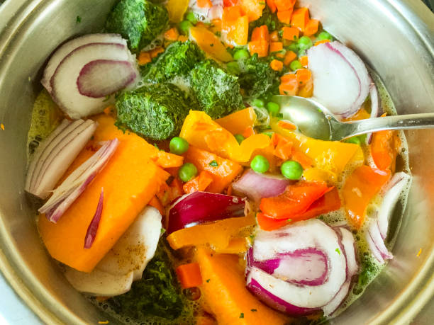 istock Frozen vegetables cooked in saucepan. Studio Photo 1352282673