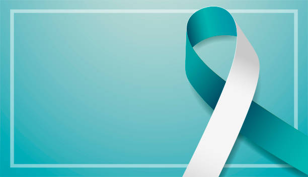 Cervical cancer awareness month banner with teal and white ribbon awareness. Vector illustration. Cervical cancer awareness month banner with teal and white ribbon awareness. Vector illustration. ovarian cancer stock illustrations