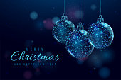 istock Wireframe Christmas balls, low poly style. Merry Christmas and New Year banner. 1352284889