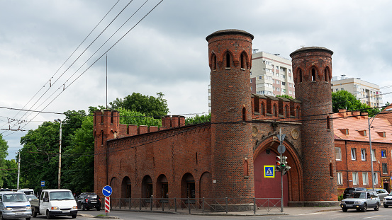 The Sackheim Gate is one of seven surviving city gates in Kaliningrad, Russia, formerly the German city of Königsberg. It is located at the intersection of Moscow avenue and Lithuanian wall street.