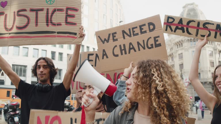 People are marching on strike against racism