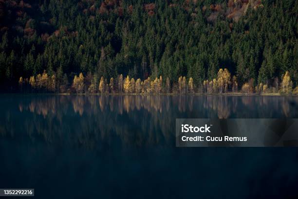 Autumn Landscape With Trees Reflecting In The Water At St Anas Lake Romania Stock Photo - Download Image Now
