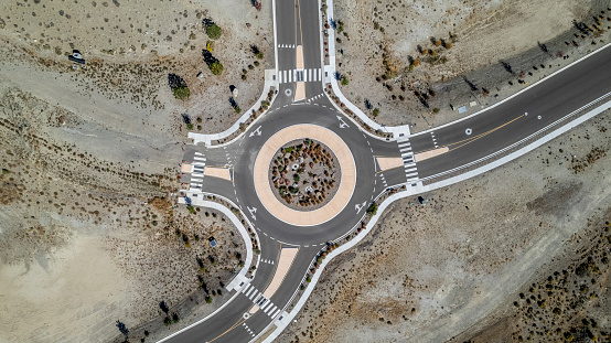 High quality stock photos of a traffic circle under construction in the arid Northern Nevada desert