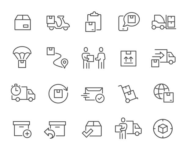 stockillustraties, clipart, cartoons en iconen met shipping and delivery icons set. - toeleveringsketen