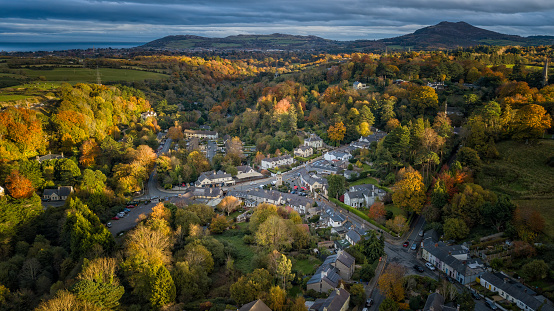Aerial View of Light on Autumn Colour Around Enniskerry Village