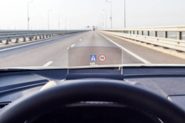 istock speed control projection screen in a modern car, The projection on the windshield of a car. Head-up display 1352301440