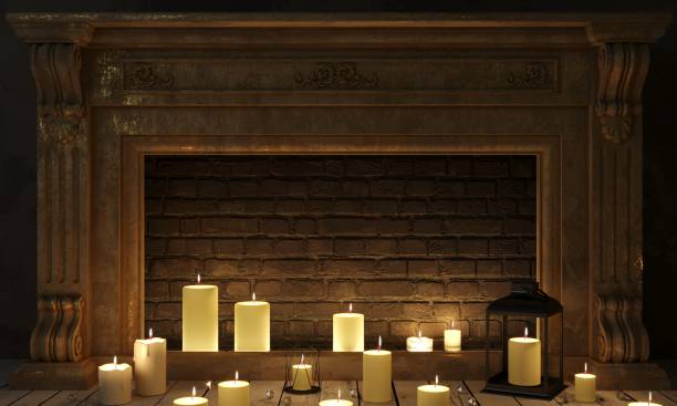 istock Classic fireplace in a vintage night room 1352303745