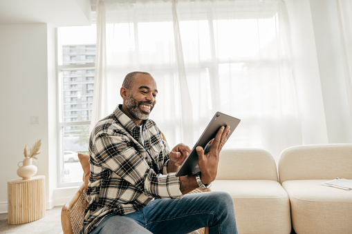 men working from home