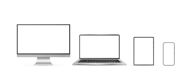 istock A set of technology with a white screen for design. Monitor, laptop, tablet and phone. Realistic vector. 1352306787