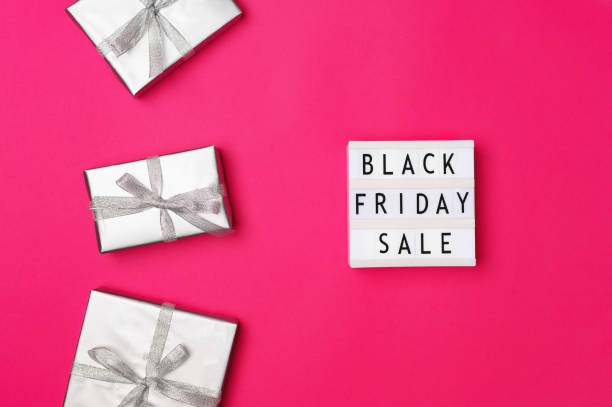 istock Lightbox with text black friday sale on red background. Top view, flat lay 1352307291