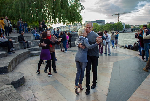05/15/2016 Paris, France. Dance tango in Paris (not the least like in the movie with Marlon Brando). Amazing May Day in the capital of France
