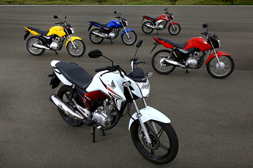 campinas, sao paulo / brazil - july 31, 2013: Honda CG model motorcycles are seen in the city of Campinas.