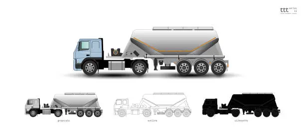 Vector illustration of Insulated colored truck. Dry Bulk or Pneumatic Hopper Trailer