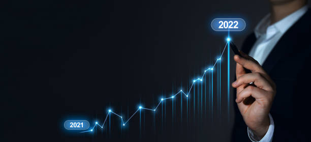 istock Businessman draws increase  graph corporate future growth year 2021 to 2022.   Development to success and motivation. New year 2022  with great achievements, goals,innovation and plans. 1352315631