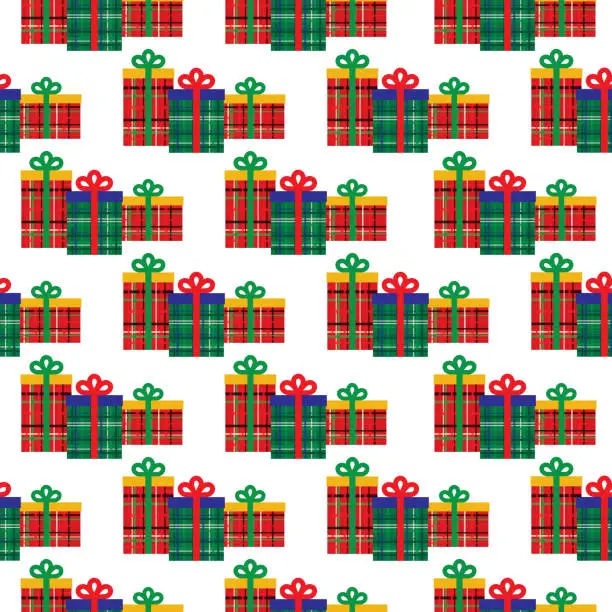 Vector illustration of Plaid Christmas Gifts Seamless Pattern