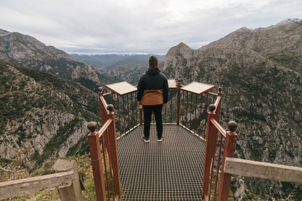 istock Man standing in a mountain lookout 1352317089