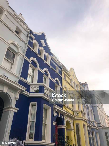 Colourful Houses Of Notting Hill In London Stock Photo - Download Image Now - Facade, House, London - England