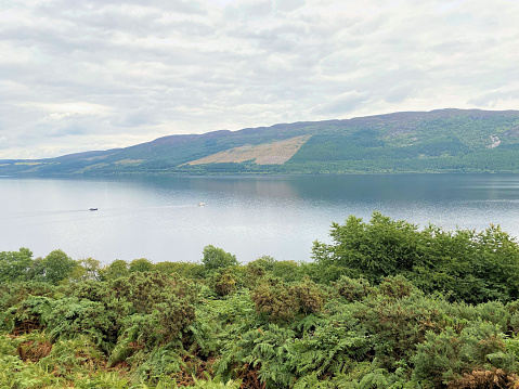 A view of Loch Ness in Scotland on a cloudy day