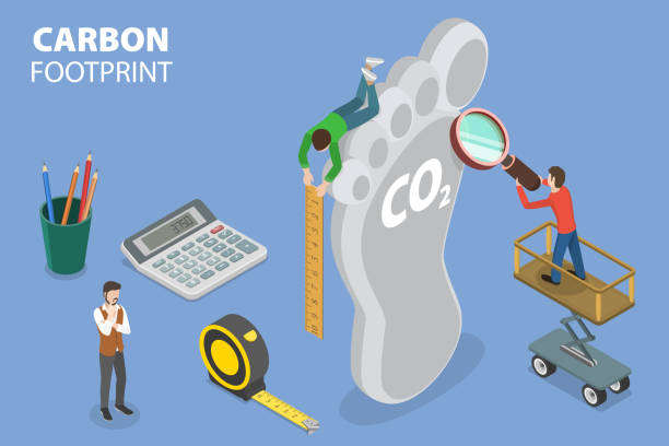 ilustrações de stock, clip art, desenhos animados e ícones de 3d isometric flat vector conceptual illustration of carbon footprint - medidor co2 render