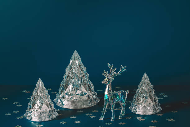 istock Winter scene with Christmas decorations on dark blue background 1352321989
