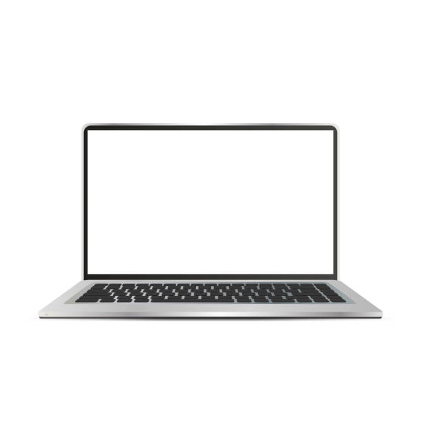 istock Modern glossy laptop with white screen. For advertising design. Isolated over white background. Vector eps10 1352327501
