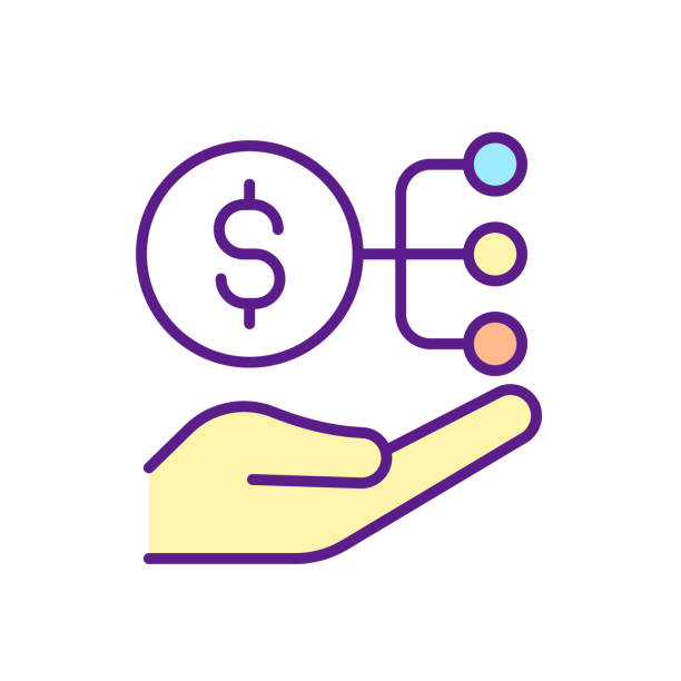 Divide personal budget RGB color icon Divide personal budget RGB color icon. Allocate money sums for different needs. Financial literacy. Symbol with abstract meaning. Isolated vector illustration. Simple filled line drawing financial literacy logo stock illustrations