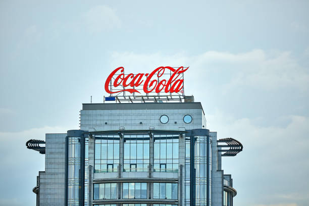 Moscow, Russia, May 8, 2019. Coca-Cola advertising on the roof of a building in the city center stock photo