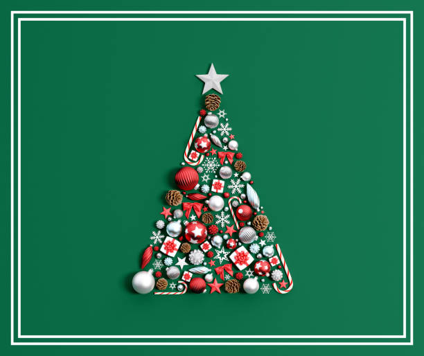 istock Christmas tree made of Christmas decoration on green background 3d render 1352332066