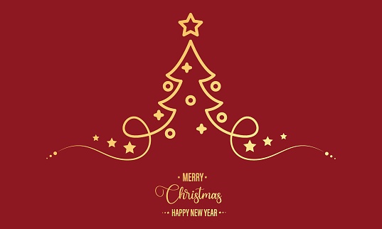 Merry christmas vector background design. pine tree new year banner design on red background.