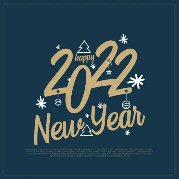 Vector illustration of Happy new year 2022 logo text design. design template, card, banner, flyer, web, poster. Gold stars on green background