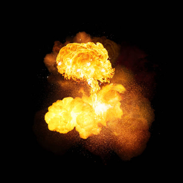 istock Realistic fiery explosion with sparks and smoke isolated on black background 1352338898