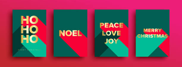 set of luxury christmas cards - merry christmas card set with luxury gold foil typography lettering. christmas cards or invitation with 'ho ho ho' 'merry christmas' ' noel' 'peace love joy' - christmas card 幅插畫檔、美工圖案、卡通及圖標