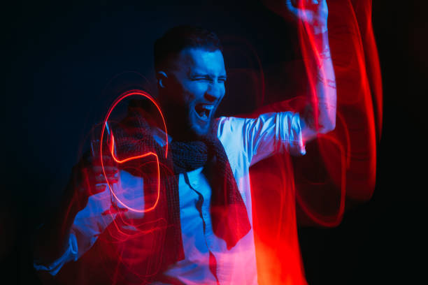 party vibe excited man birthday fun festive - aura fotos stockfoto's en -beelden