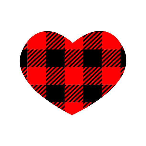 illustrations, cliparts, dessins animés et icônes de forme de cœur avec motif de buffle rouge et noir. symbole d’amour avec impression à dame gingham. illustration plate vectorielle - lumberjack shirt
