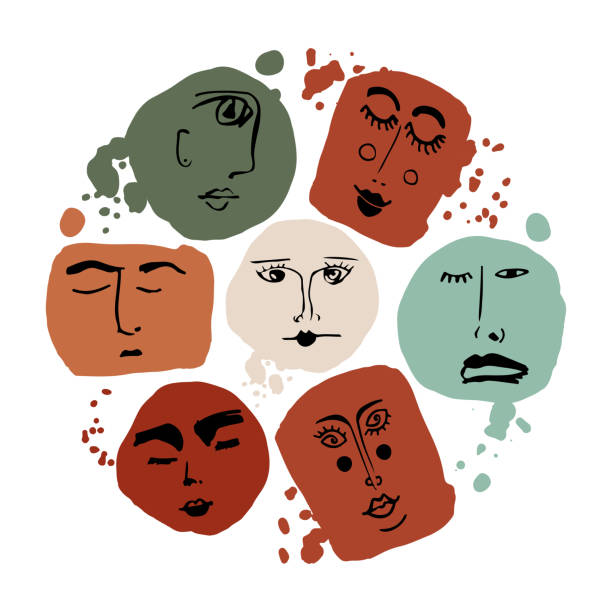 istock Abstract boho vector wall art clipart. Hand drawn abstract shapes and face. Terracotta and natural colors. Minimal modern boho design for covers, flyers, banners, wall art, posters and prints 1352346648
