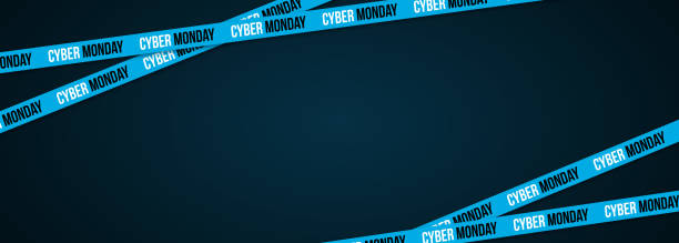 ilustraciones, imágenes clip art, dibujos animados e iconos de stock de banner del cyber monday. cintas cruzadas azules - cyber monday