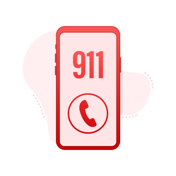 911 smartphone in flat style. Call icon vector. Hand holding smartphone. First aid. Finger touch screen. Vector stock illustration. 911 smartphone in flat style. Call icon vector. Hand holding smartphone. First aid. Finger touch screen. Vector stock illustration dialing stock illustrations