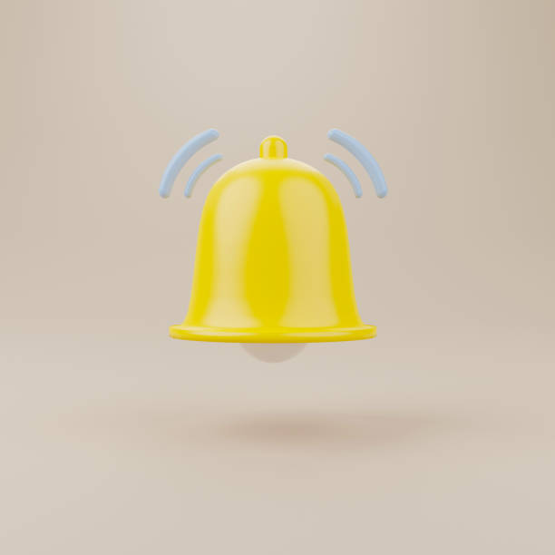 istock Yellow notification bell ringing on brown background. 3d rendering illustration 1352361803