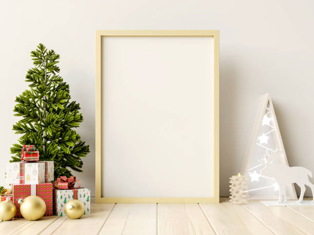 istock Christmas mockup frame,mockup posters in living room Christmas interior. 1352373080