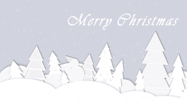 istock Christmas Snowing Scene in the Forest with Christmas Trees, Snowman and Snowflakes on White Winter Background. 1352373130