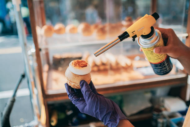 store owner making cream puff
